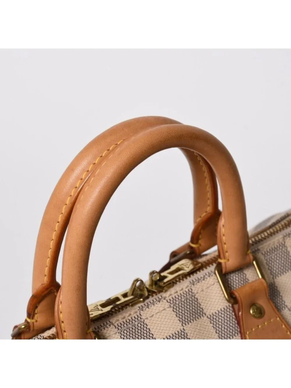 Louis Vuitton Damier Azur Speedy Bandouliere 25 Vachetta Leather White Gold